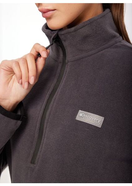 Antrasit Kadın Kapüşon Yaka Standart Fit Polar Sweatshırt D3WL-SWT26