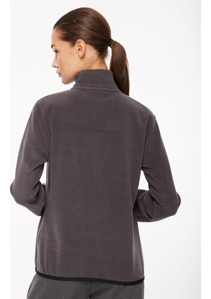 Antrasit Kadın Kapüşon Yaka Standart Fit Polar Sweatshırt D3WL-SWT26