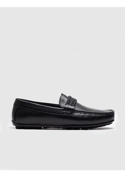 Hakiki Deri Siyah Tokalı Erkek Loafer