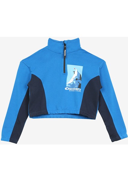 Saks Kız Çocuk Dik Yaka Crop Baskılı Sweatshirt D3WG-SWT22
