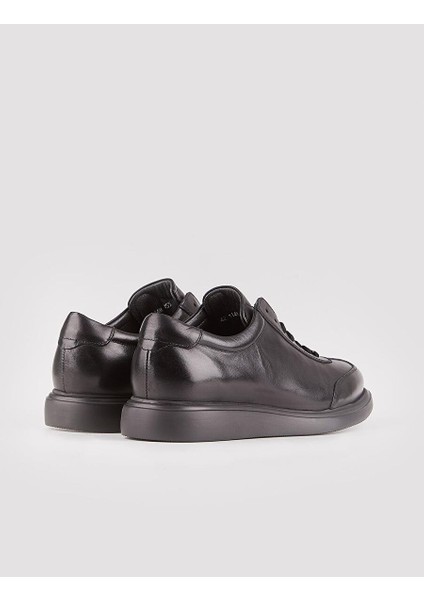Sneaker Hakiki Deri Siyah Bağcıklı Erkek Günlük Ayakkabı