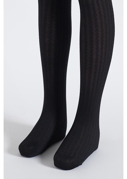 Kız Çocuk 20 Denye Örgü Desenli Külotlu Çorap Siyah fiyatları