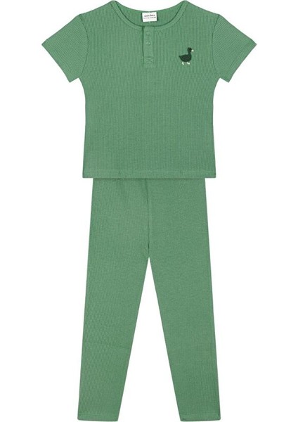 Yeşil Waffle Kısa Kollu Pijama Takımı