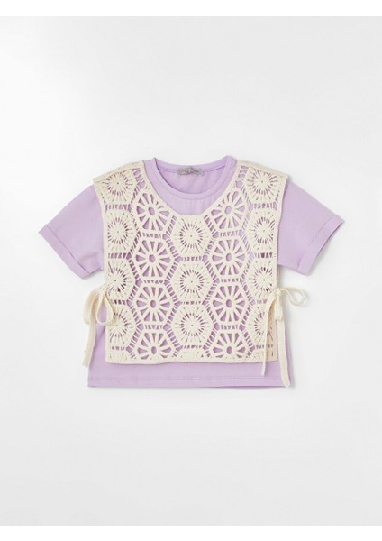 Kız Çocuk Motif Yelekli Dantelli Bluz