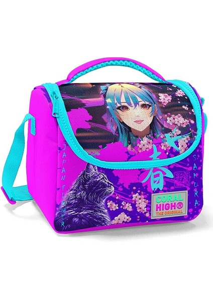 Mor Pembe Anime Kedi Isı Yalıtımlı Beslenme Çantası - Kız Çocuk