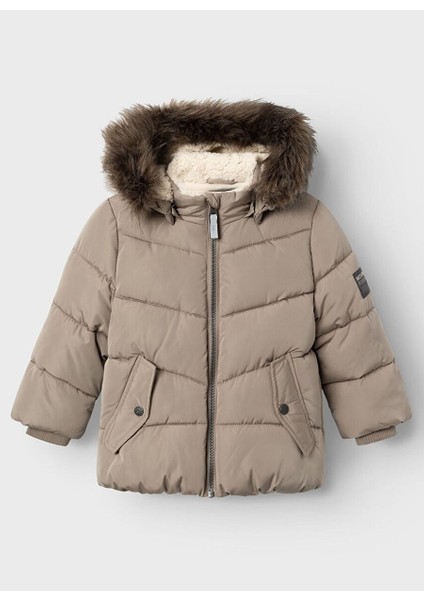 Name It Kahve Erkek Çocuk Fermuarlı Normal Kalıp Desenli Puffer Mont 13231305
