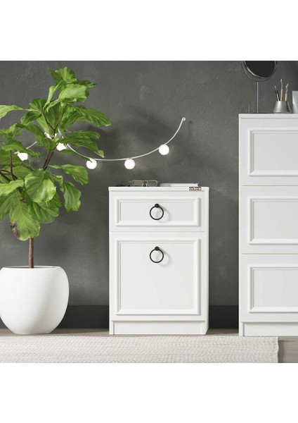 Hampton Çekmeceli Kapaklı Komodin-Mat Beyaz 40X63X38 cm (Gxyxd)