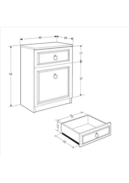 Hampton Çekmeceli Kapaklı Komodin-Mat Beyaz 40X63X38 cm (Gxyxd)