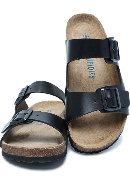 K0765DE Kifidis Soft Step Erkek Çift Bantlı Deri Mantar Terlik 40-46