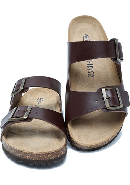 K0765DE Kifidis Soft Step Erkek Çift Bantlı Deri Mantar Terlik 40-46
