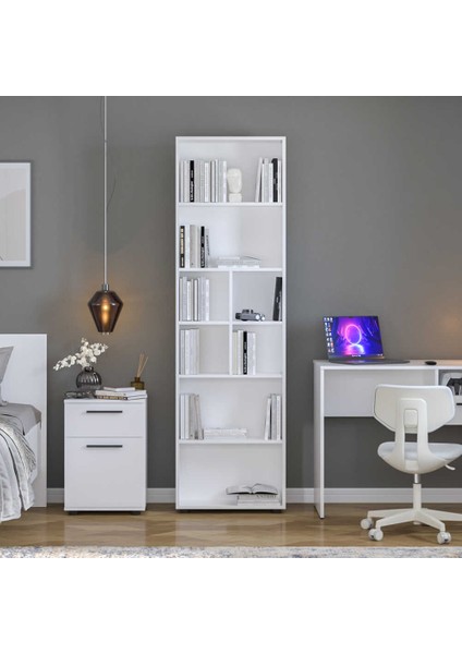White 8 Bölmeli Kitaplık-Mat Beyaz 55X187X23 cm (Gxyxd)