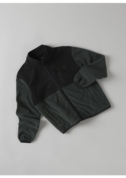 Koyu Yeşil Kız Çocuk Fermuarlı Diyagonal Sweatmont Nknmeeko Fleece Jacket