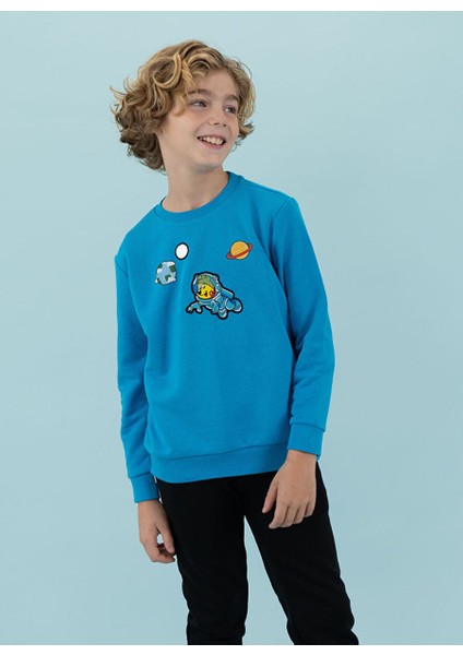 Nakışlı Erkek Saks Sweatshırt HRBTXT304 Haribo Çocuk Sweatshirt