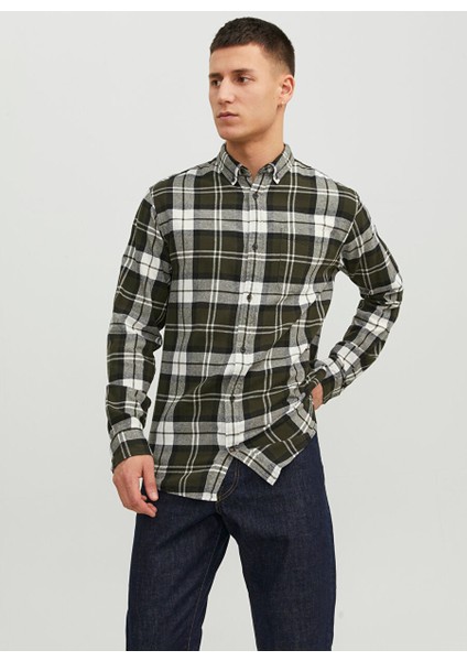 Slim Fit Yeşil Düz Erkek Gömlek Jjeclassıc Autumn Check Shırt Ls Sn modelleri