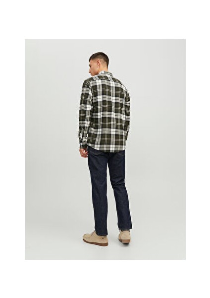 Slim Fit Yeşil Düz Erkek Gömlek Jjeclassıc Autumn Check Shırt Ls Sn