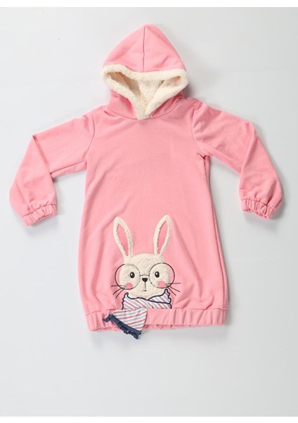 Bunny Soft Kapişonlu Pembe Kız Çocuk Elbise fırsatları