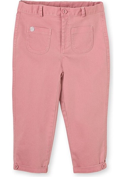 Pembe Denim Cepli Beli Lastikli Pamuklu Kız Çocuk Pantolon