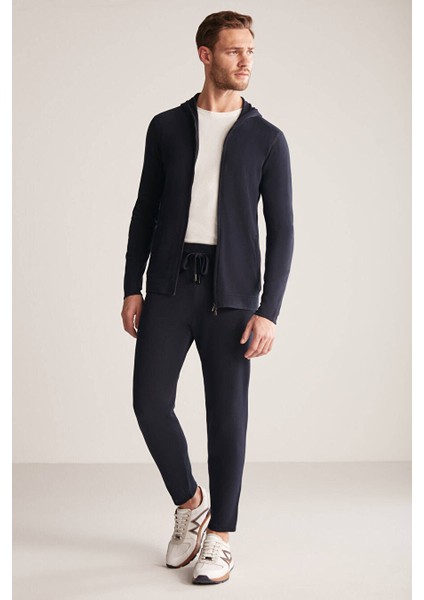Slim Fit Lacivert Kapüşonlu Ince Hırka