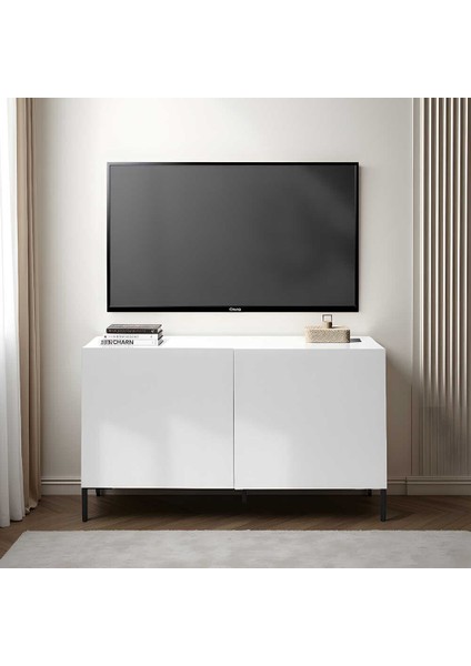 Roma 2 Kapaklı Modüler Tv Ünitesi - Mat Lake Beyaz 120X70X43 cm (Gxyxd)