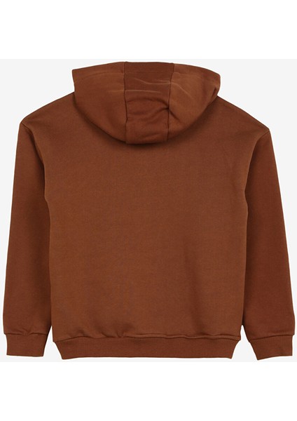 Kahve Erkek Çocuk Kapüşon Yaka Oversize Baskılı Sweatshirt D3WB-SWT23