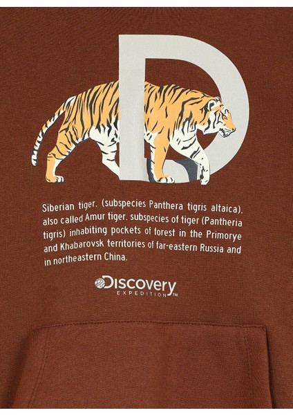 Kahve Erkek Çocuk Kapüşon Yaka Oversize Baskılı Sweatshirt D3WB-SWT23