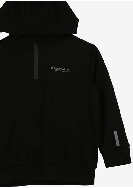 Siyah Erkek Çocuk Kapüşon Yaka Relaxed Fit Sweatshirt D3WB-SWT12