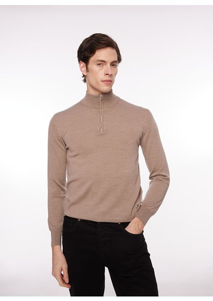 Fermuarlı Yaka Slim Fit Kahve Erkek Kazak WM63_ZMG9 modelleri