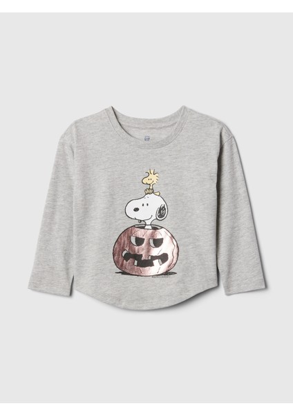 Kız Bebek Gri Peanuts Grafikli Halloween T-Shirt