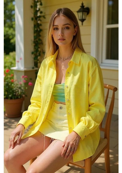 Miracotton Kadın Uzun Kollu Oversize Gömlek