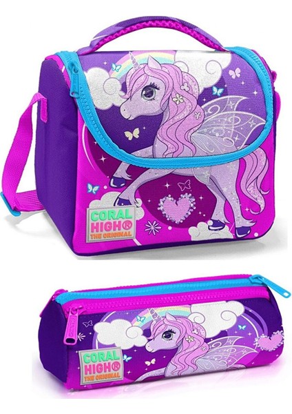 Kız Çocuk Mor Unicorn Beslenme Çantası Seti