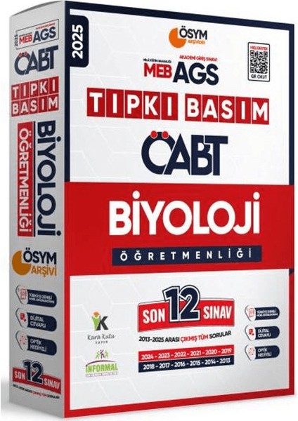 2025 Meb-Ags Öabt Biyoloji Öğretmenliği Ösym Tıpkı Basım 12Lİ Deneme Paketi Dijital Çözümlü