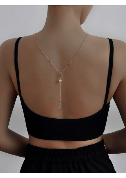 Kadın Gümüş Renk Kılçık ve Incili Şık Boyun ve Sırt Kolyesi Altın Kaplama fiyatları