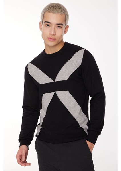 Yarım Balıkçı Yaka Slim Fit Siyah Erkek Kazak UMA23045MA