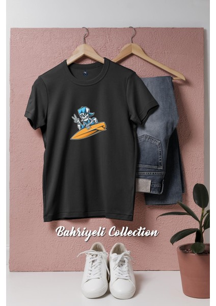 Oversize Surfer Skull Tasarımlı Unisex T-Shirt