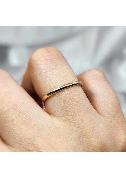 Gümüş Yüzük - 925 Ayar Klasik Içi Dolu 1.5 mm Sarı Gümüş Alyans
