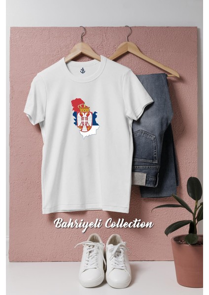 Oversize Sırbistan Haritası ve Sembolü Tasarımlı Unisex T-Shirt