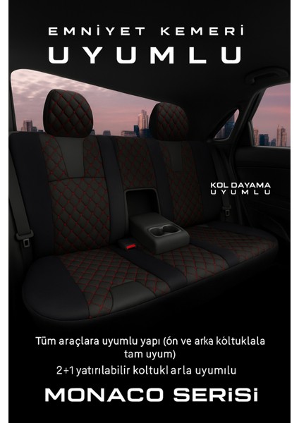 Audi A3 1996-2003 Nan Monaco Serisi Eviza Siyah Kırmızı Koltuk Kılıfı fırsatları