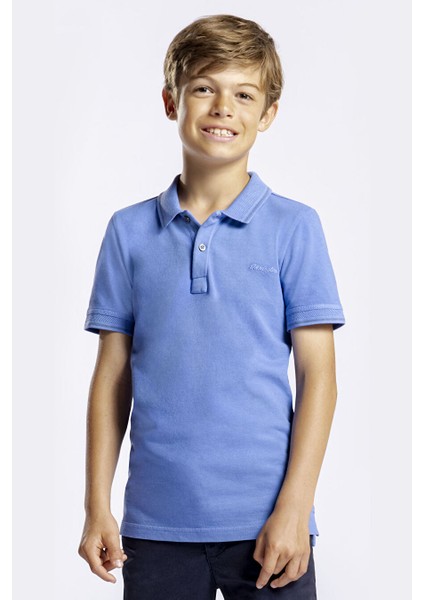 Vintage Görünümlü Mavi Polo Yaka Çocuk T-Shirt