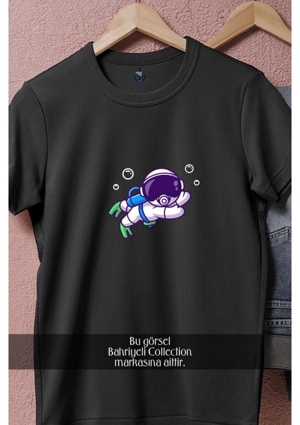 Oversize Mini Dalgıç ve Dalış Tüpü Tasarımlı Unisex T-Shirt