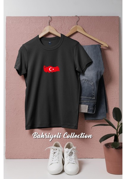 Oversize Türkiye Harita ve Ay Yıldız Tasarımlı Unisex T-Shirt