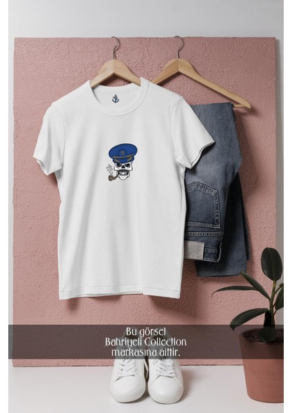 Oversize Denizci Kuru Kafa Tasarımlı Unisex T-Shirt
