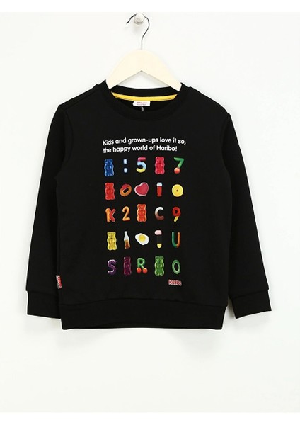 Siyah Kız Çocuk Bisiklet Yaka Baskılı Sweatshirt HRBTXT302 fiyatları