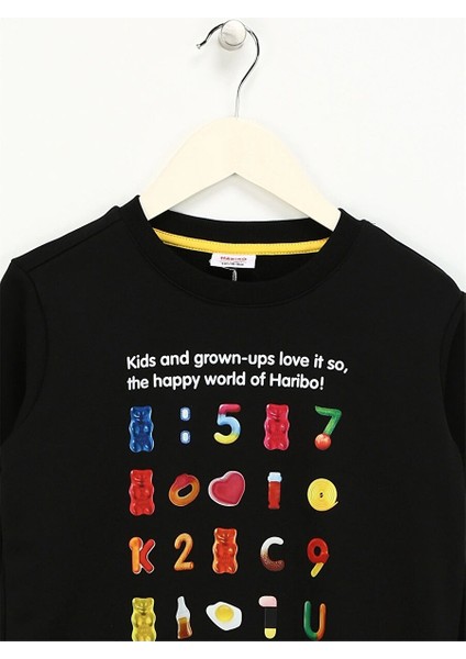 Siyah Kız Çocuk Bisiklet Yaka Baskılı Sweatshirt HRBTXT302 fırsatları