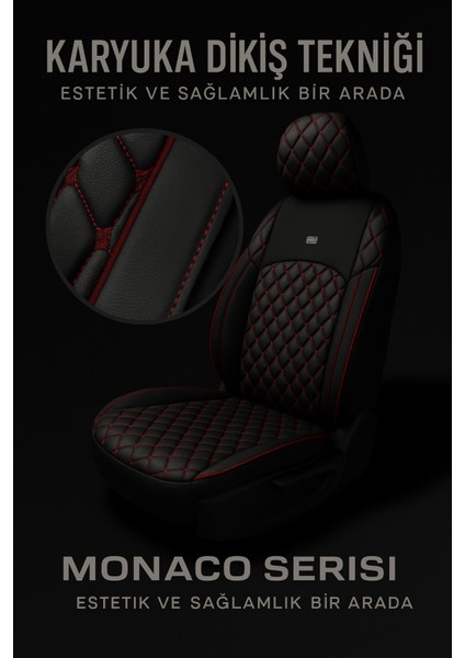 Renault Clio 4 Hb (Baz Donanım) 2012–2019 Monaco Serisi Eviza Siyah Kırmızı Koltuk Kılıfı modelleri