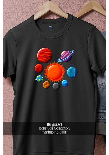 Oversize Gezegenler ve Güneş Tasarımlı Unisex T-Shirt modelleri