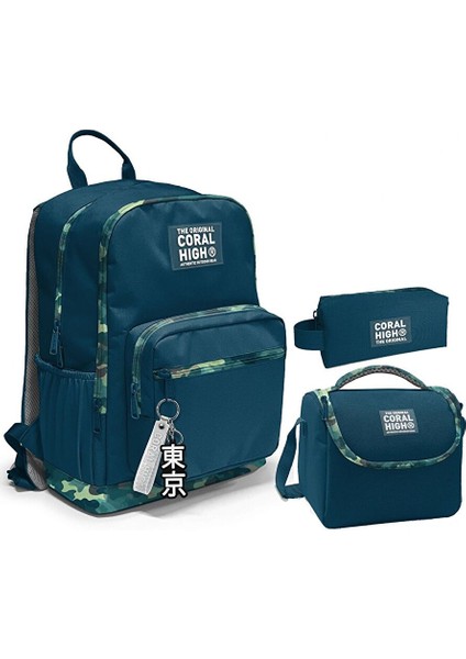 Üçlü Ilk ve Ortaokul Okul Çanta Seti - Nefti Kamuflaj - Erkek Çocuk