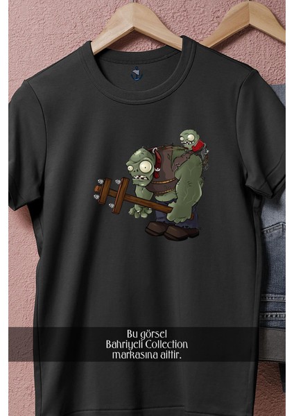 Oversize Giant Zombie Illustration, Plants Vs Zombies Tasarımlı Unisex T-Shirt fırsatları