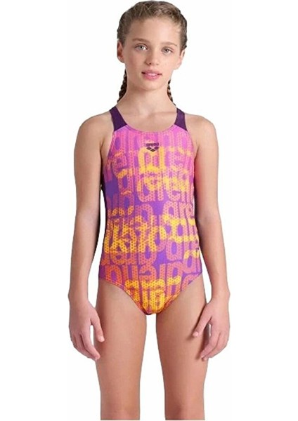 Girl's Arena Multi Colours Swimsuit V Back Kız Çocuk Mayo Mor 009007909