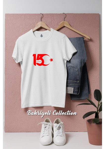 Oversize 15 Temmuz Ay ve Yıldız Tasarımlı Unisex T-Shirt