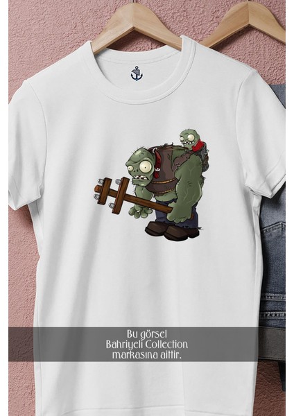 Oversize Giant Zombie Illustration, Plants Vs Zombies Tasarımlı Unisex T-Shirt modelleri